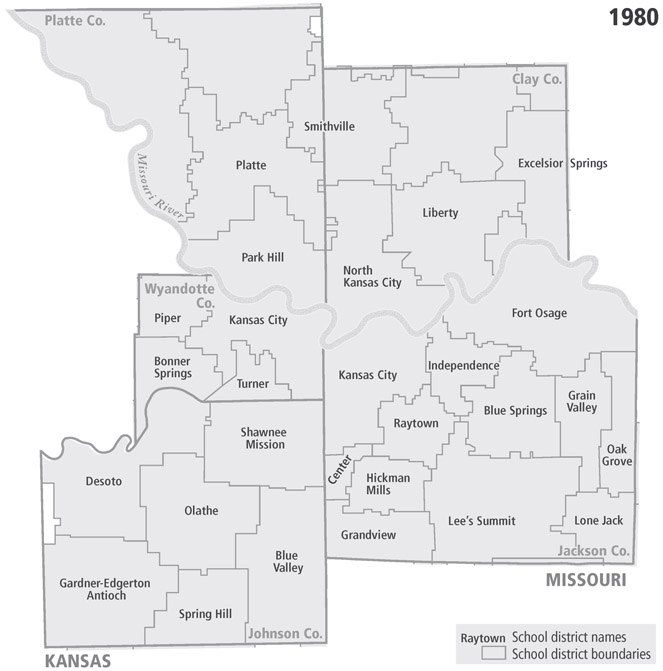 MAP 2.7 Metropolitan Kansas City school district boundaries, 1980