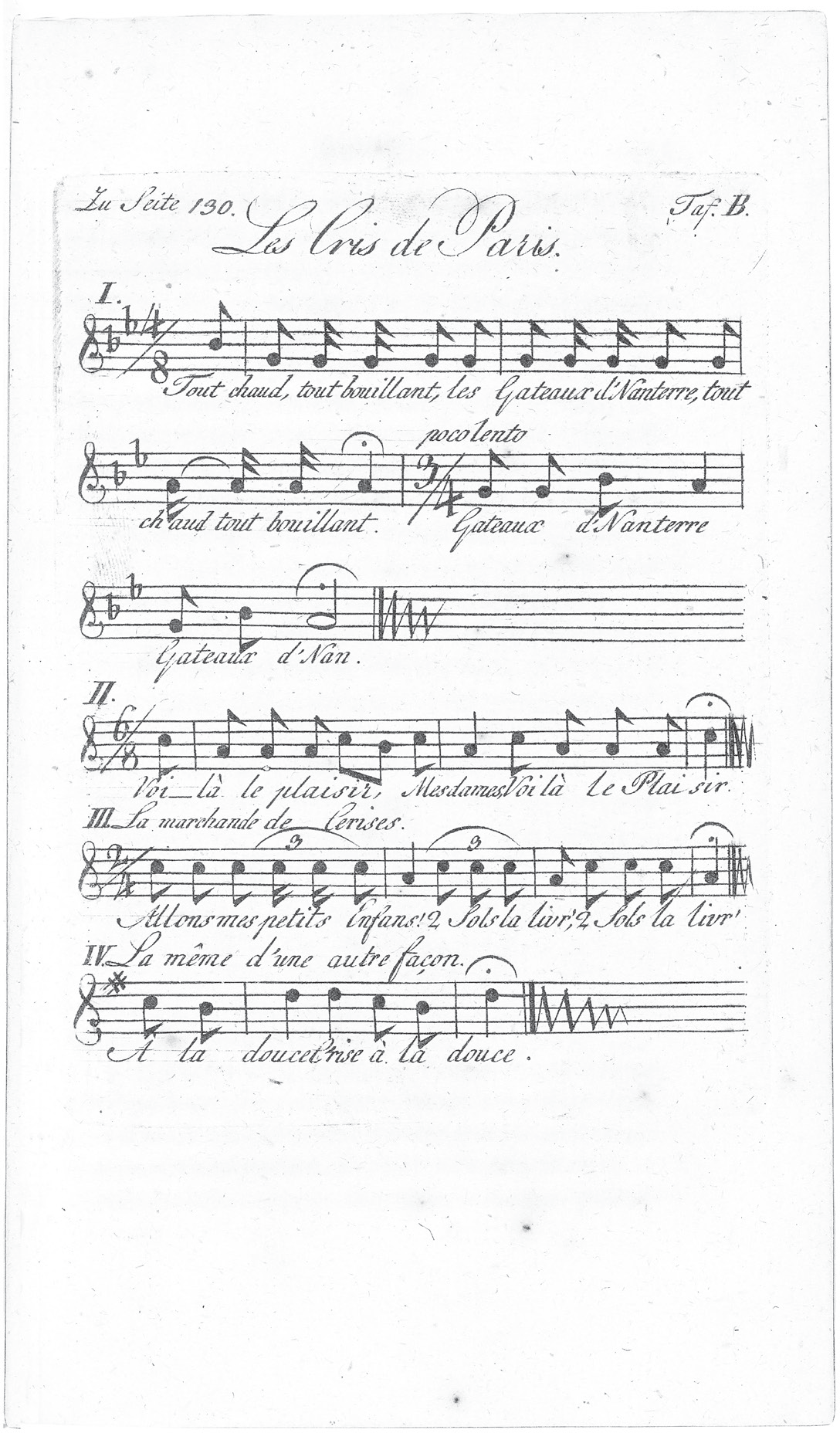 Figure 3.3. A musical score titled “Les Cris de Paris” inserted as a plate in the journal.