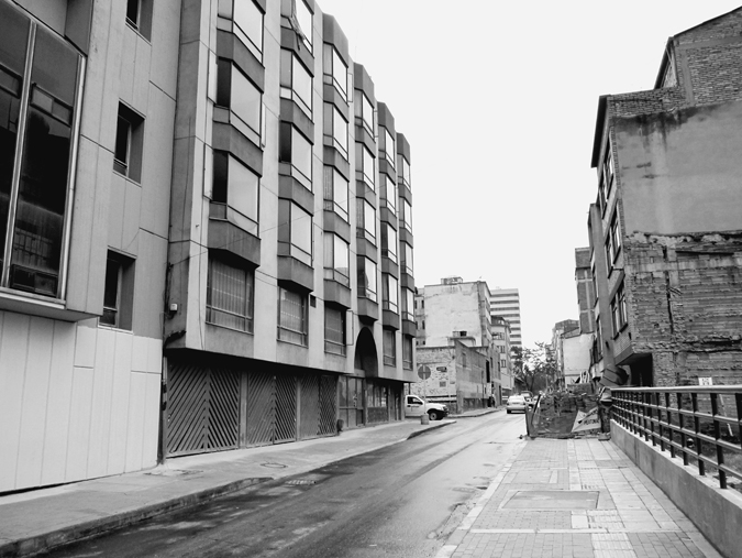 Figure 4.3. A view down a city street with several-story buildings on each side.