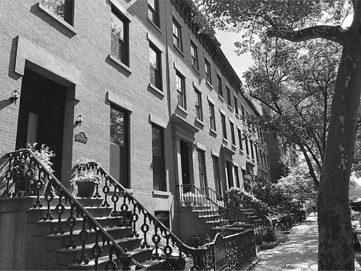 Figure 2.3. A long row of nineteenth-century brick townhouses reveals the substantial, middle-class character of the neighborhood.