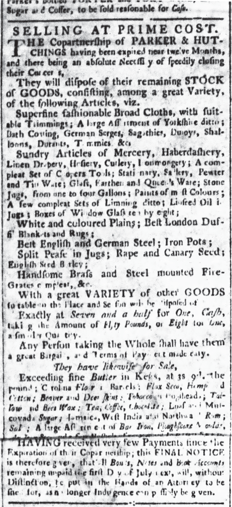 An litany-style advertisement by Parker and Hutchings.