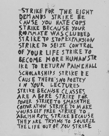 Figure 25. A poster with a big red fist, over which is written the “Strike for the Eight Demands” text.