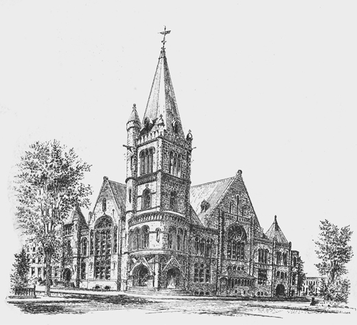 Figure 4.10. The Brooklyn Tabernacle is represented in a late nineteenth-century drawing that emphasizes the church’s massive size.
