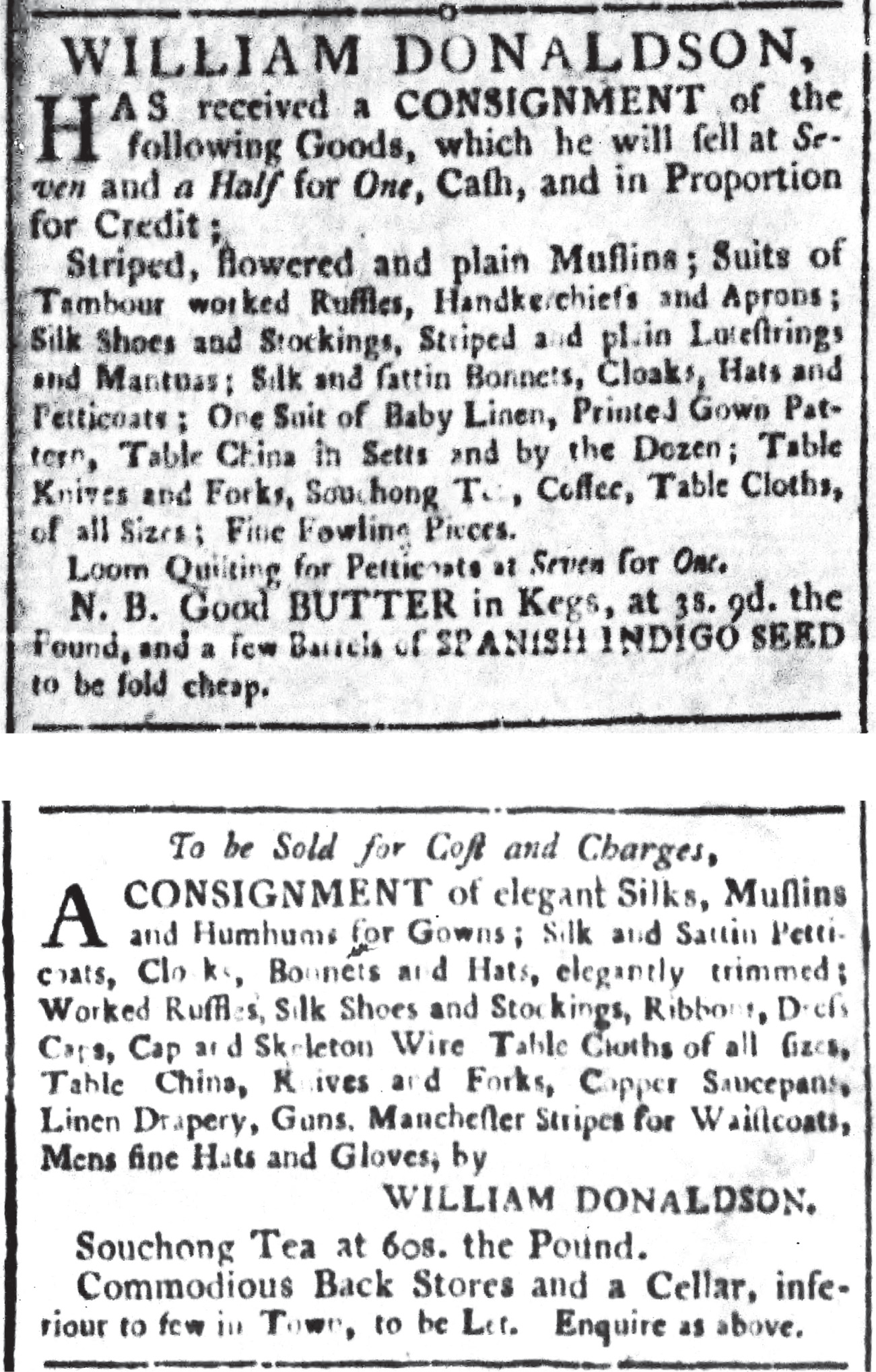 Two similar Donaldson tea ads, one listing tea prominently.