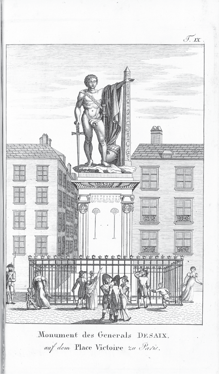 Figure 3.7. Onlookers gazing at a monument with a statue at the top, surrounded by a gate in a city square.