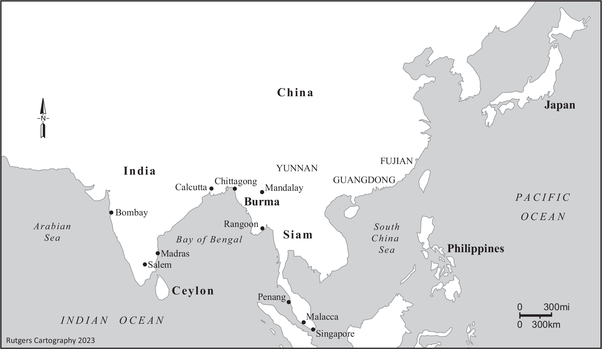 A map of Asia, from the Arabian Sea to the Pacific Ocean.