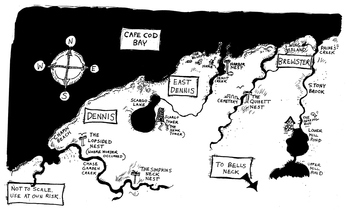 A map showing locations of on Cape Cod where the author studied osprey nests.