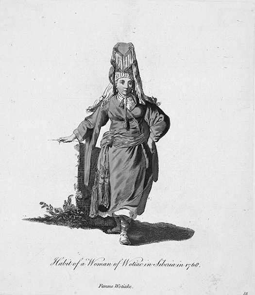 Figure 4.2. A Chuvash woman shown in her best finery, including a red dress with a green and yellow sash, as well as a large blue headdress.
