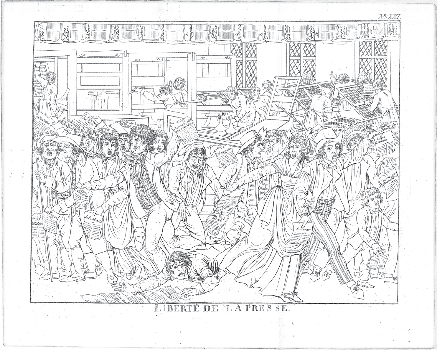 Figure 3.4. A satirical depiction of a group of newspaper sellers with the caption “Libertè de la Presse.” 