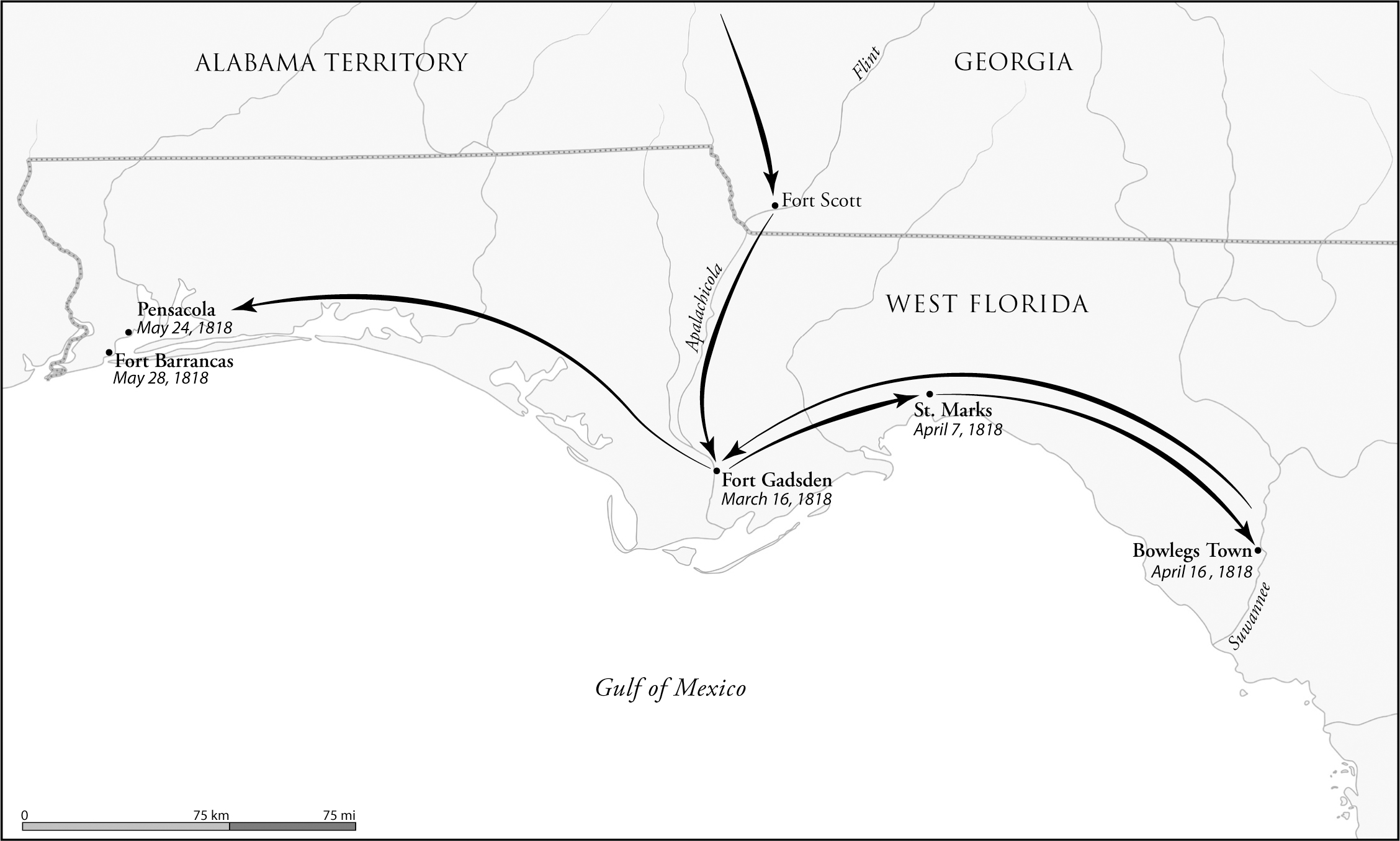This image is a map illustrating key locations in the United States conquest of Florida.