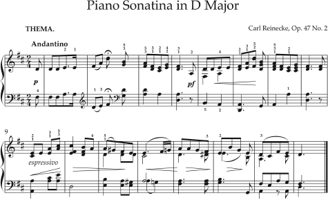 A piano score comprising sixteen measures, in which the right hand has the melody and the left accompanies.