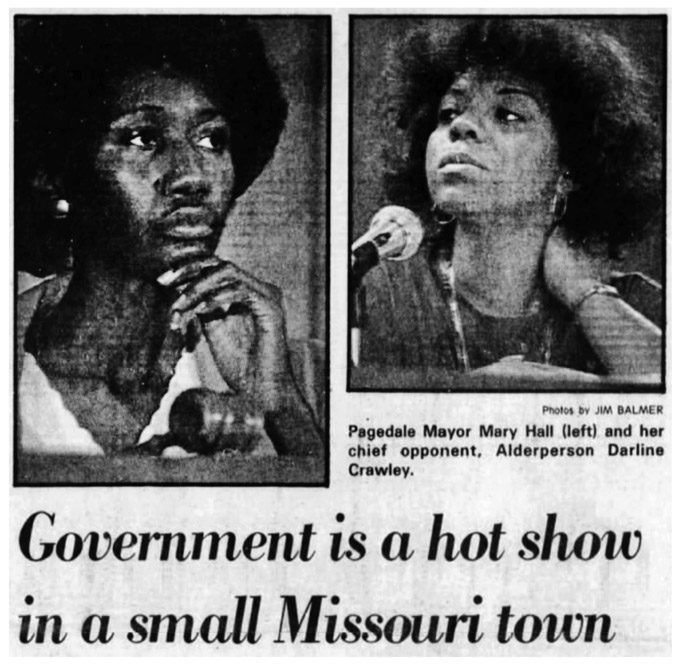 FIGURE 5.1 Front page of the Detroit Free Press, July 11, 1982. In spite of the fact Pagedale politics had long been a “hot show” under white male leadership, newspapers around the country featured local politics in Pagedale after it became the first city in the United States to elect all-Black, all-female leadership. Detroit Free Press. Photo by Jim Balmer.