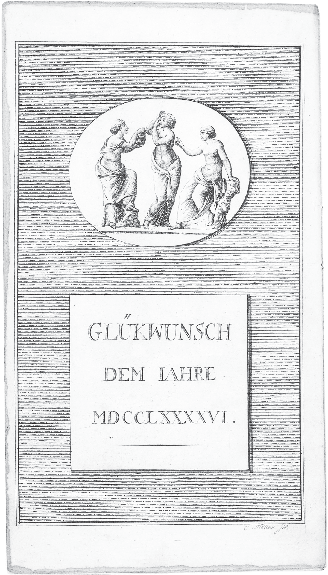 Figure 1.4. A journal page depicting an ancient Greek scene of two graces bathing the goddess Venus at the top and text at the bottom marking the new year.