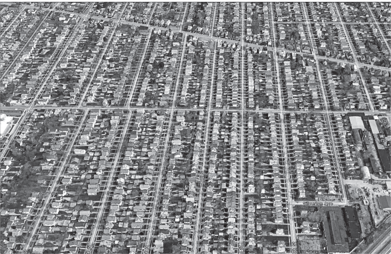 Figure 11.1: An aerial photograph of Cleveland’s west side showing the typical single-family house monoculture.