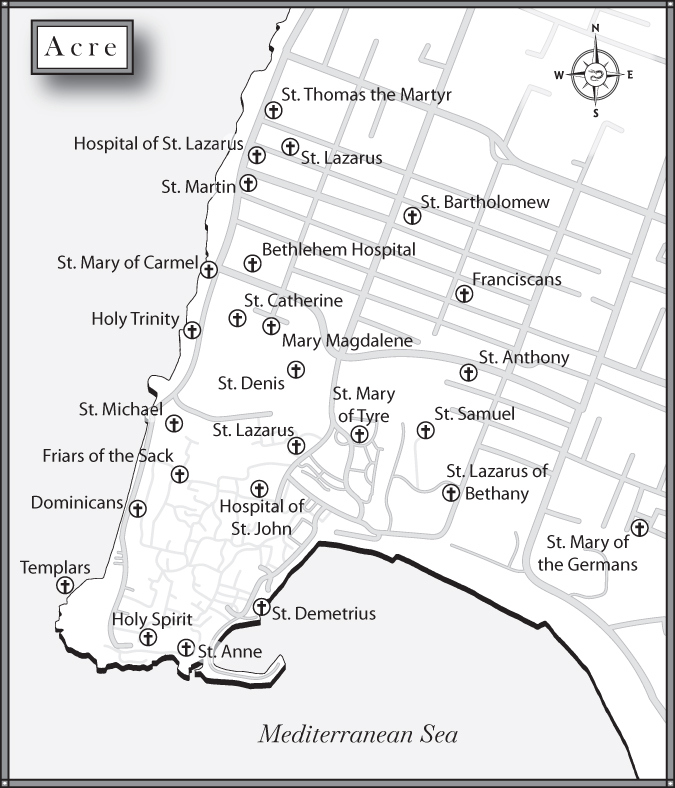 Map 2. A map of the city of Acre with indications of the various institutions that received gifts from Eudes de Nevers.
