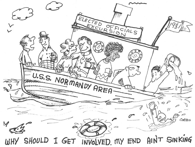 FIGURE 2.8 Cartoon by George E. Coates, mayor of the city of Beverly Hills in North St. Louis County, 1981. Courtesy of the Missouri Historical Society Library.