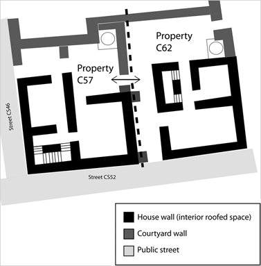 Figure 2.5. A floor plan indicating the distribution of bread ovens in KAC—first century shown at left, second century at the right.