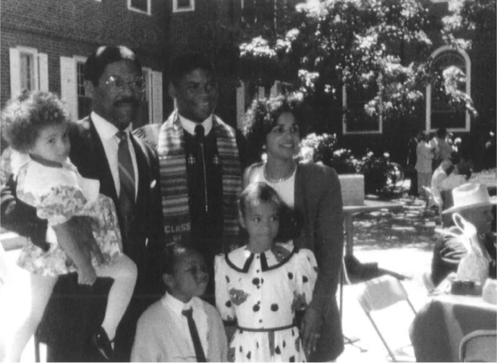 Figure 16 / Vicky, Tom, Nigel, Michael, Evonne, and Addie (left to right) at Nigel’s graduation from Harvard, June 1991