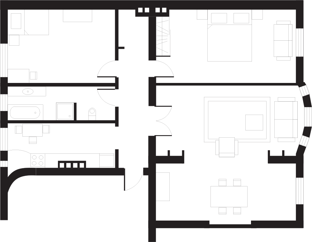 Remodeling plan of a four-room apartment.
