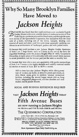 Figure 7.8. A Brooklyn Daily Eagle ad touts Jackson Heights in Queens County for its restricted residential neighborhoods.