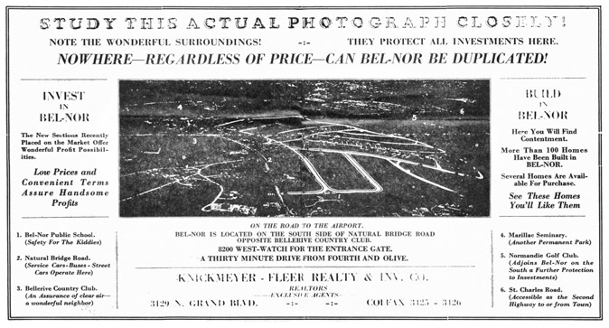 FIGURE 2.7 Advertisement (circa 1930) for Bel-Nor subdivision, which was later incorporated as a village. Courtesy of the Missouri Historical Society Library.