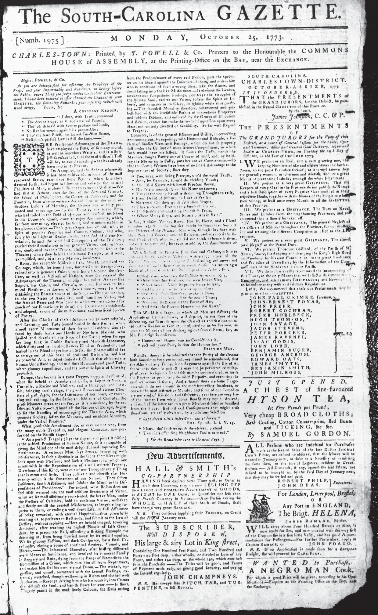A newspaper front page showing a tea ad prominently.