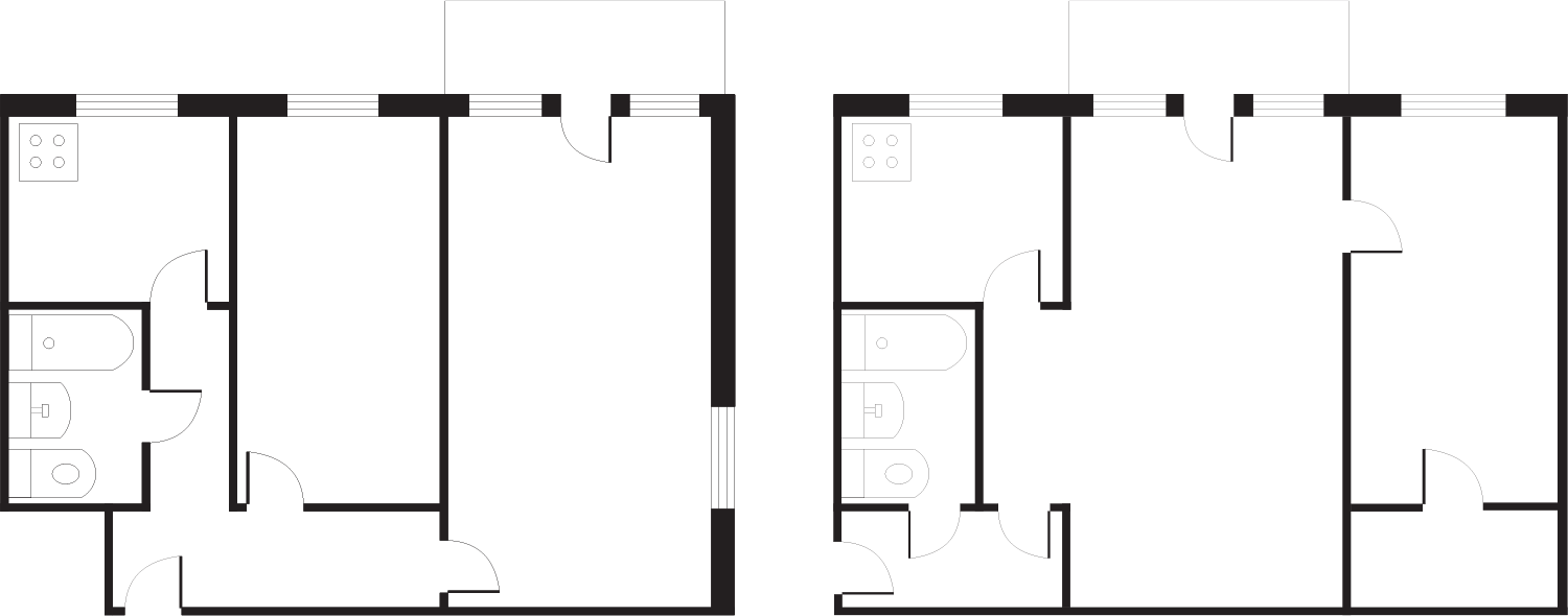 Plans of two typical early Khrushchev-era apartments.