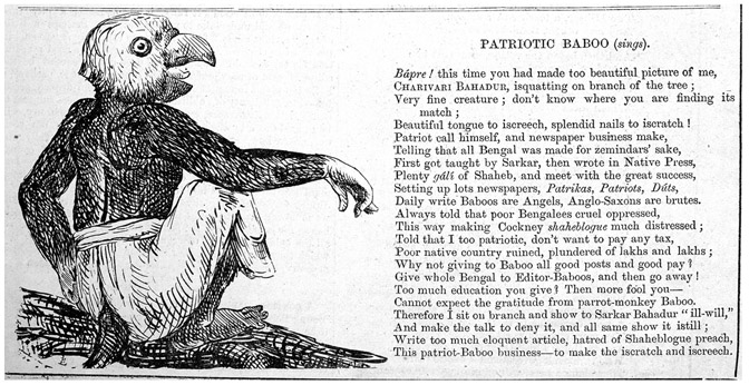 FIGURE 2.3 / “Patriotic Baboo Indian Charivari” from, February 20, 1874, 39. Asia Pacific and Africa Holdings, British Library. Shelfmark SW 238, © British Library Board.