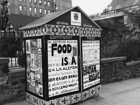 Figure 14. A community refrigerator in Washington Heights, Manhattan, established to provide free food for residents, inscribed “food is a human right.”