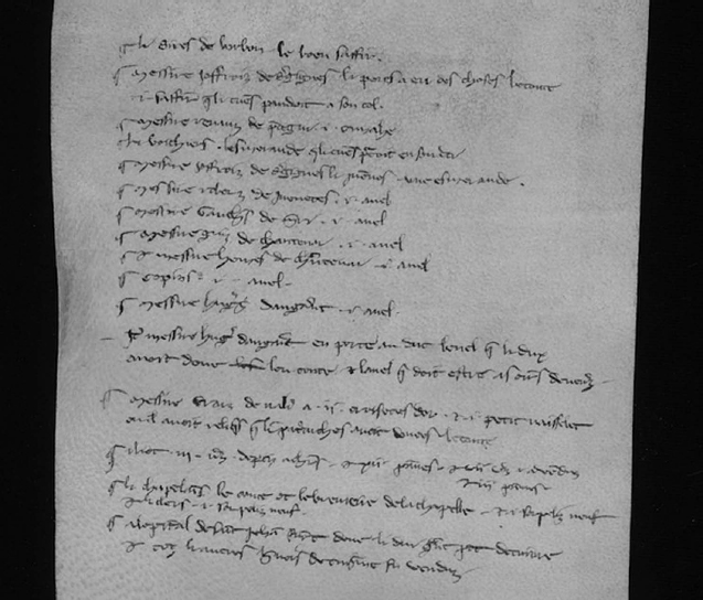 Figure 2. A medieval parchment roll with a one-column list of items and their intended recipients.