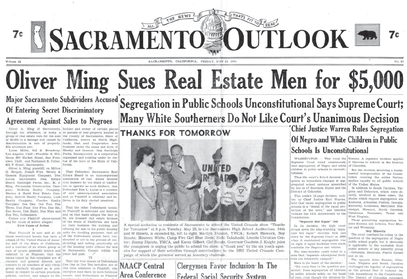 Figure 3.1. Front page of the Sacramento Outlook newspaper on May 21, 1954.