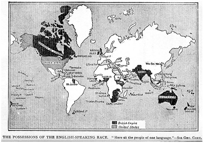 FIGURE 3.2 / “The Possessions of the English Speaking Race” from W. T Stead, The Americanization of the World (New York: H. Markley, 1902), Internet Archive, https://archive.org/details/americanizationo01stea.
