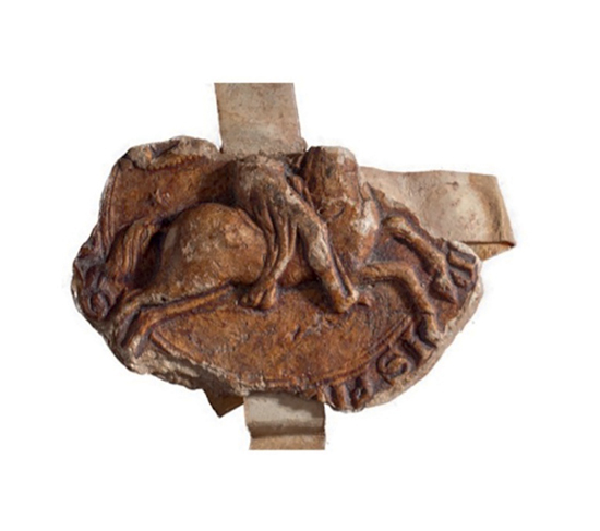 Figure 13.2. A partial seal, with the bottom half of a knight on horseback and the rounded bottom edge of the seal.