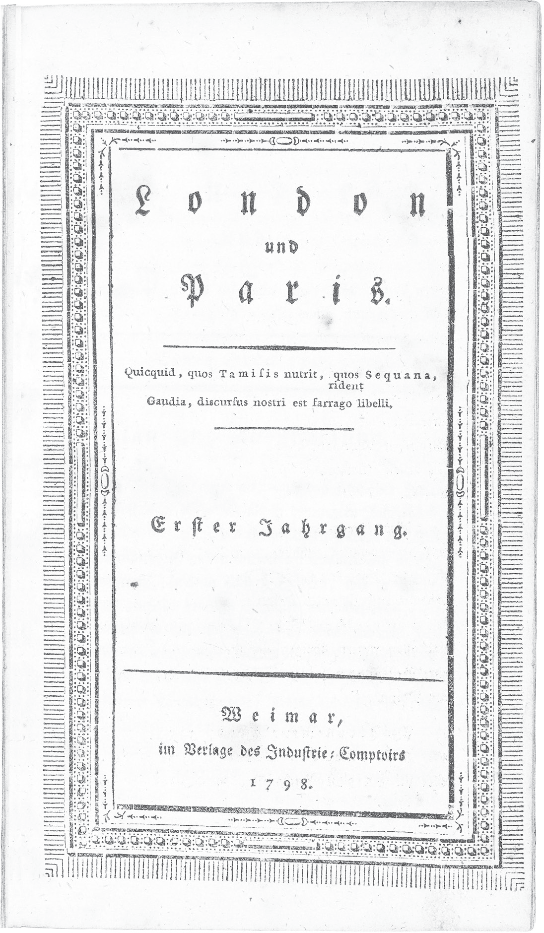 Figure 3.1. Title page of a journal with the text “London und Paris” at the top.