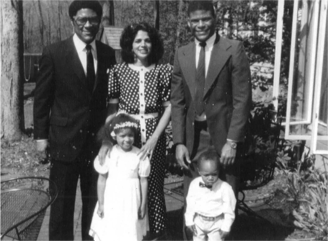 Figure 13 / Tom, Evonne, Addie, Nigel, and Michael (left to right) at home in Weston, April 1987