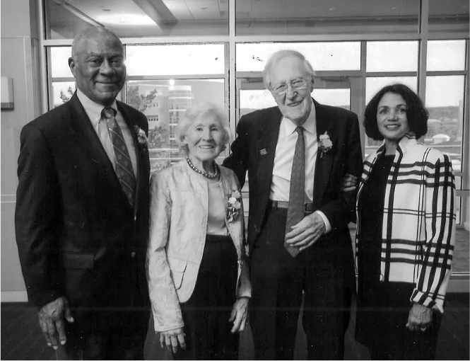 Figure 21 / Tom, Rosa Rhodes, Frank Rhodes, and Addie (left to right) at the Frank H. T. Rhodes Exemplary Alumni Service Award ceremony, September 2017 (Cornell Alumni Affairs photograph by Chris Kitchen for Cornell Brand Communications).