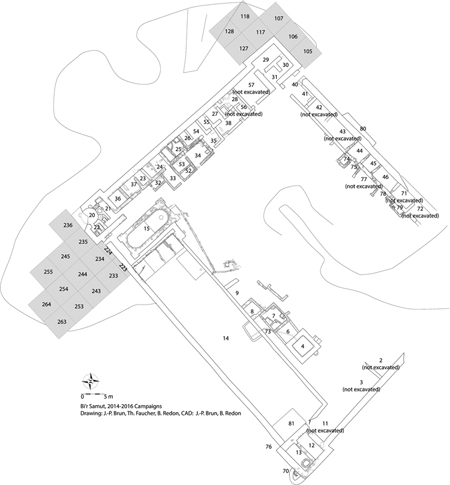 Figure 12.2. A foundation plan for fortification at Bi’r Samut, with rooms numbered.