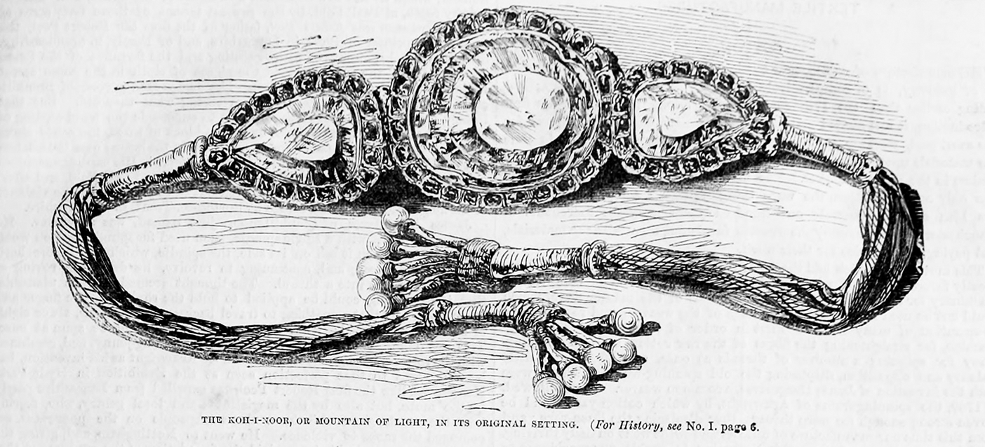 Figure 3.2. Sketch of a bracelet set with three very large diamonds. The center diamond is the largest and has a flat top that slopes downward like a mountain.