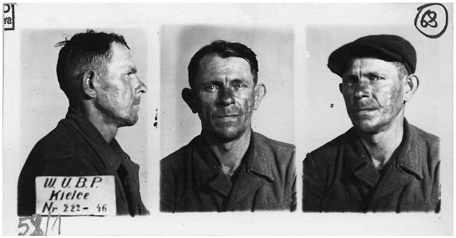 Figure 36. Panel of three photos of a man: from the side (left), facing forward (center), and looking to the side of the camera in a hat (right).