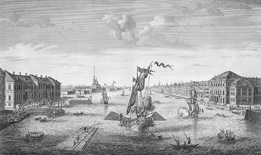 Figure 3.1. Image of boat traffic on the Neva River in Saint Petersburg, with the Academy of Sciences building on the left and the Admiralty headquarters on the right.