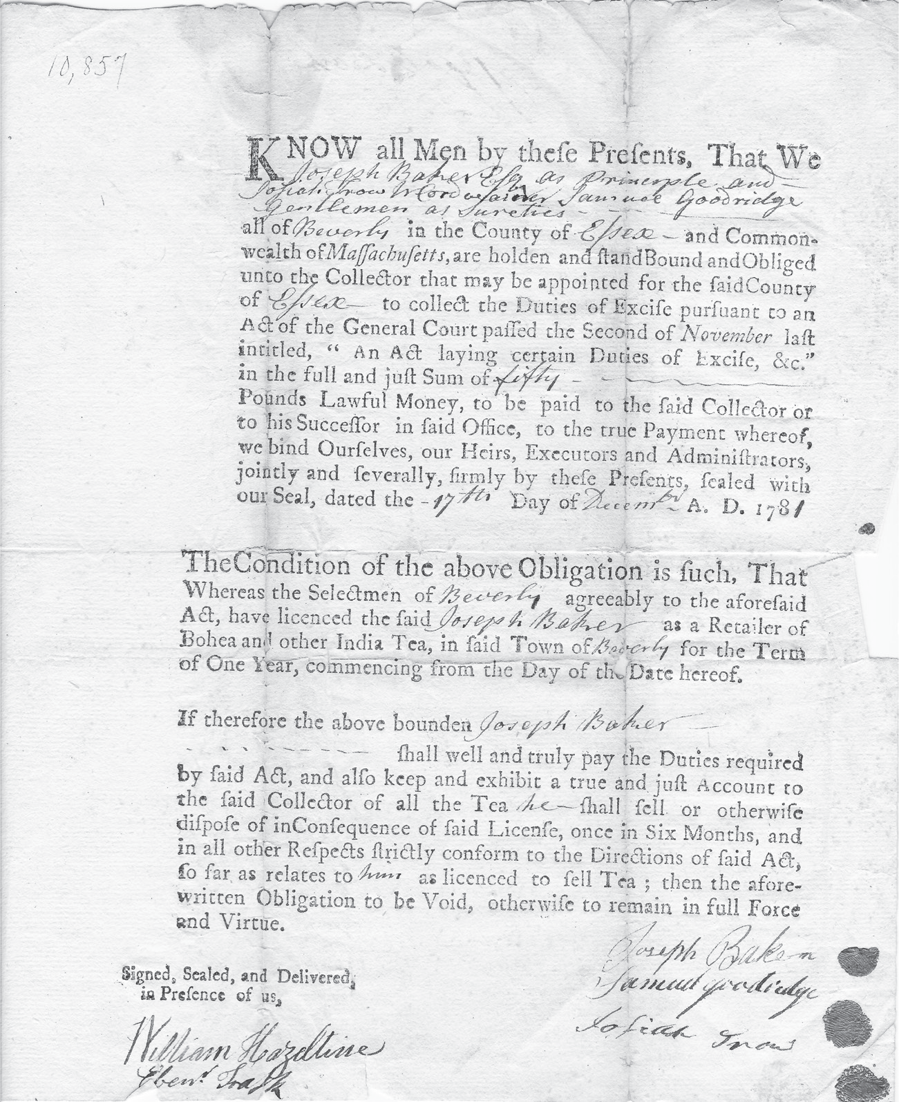 A license for selling tea.